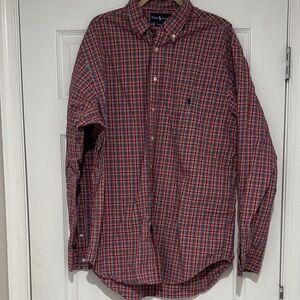 Ralph Lauren Men's Casual Red and Blue Plaid Shirt